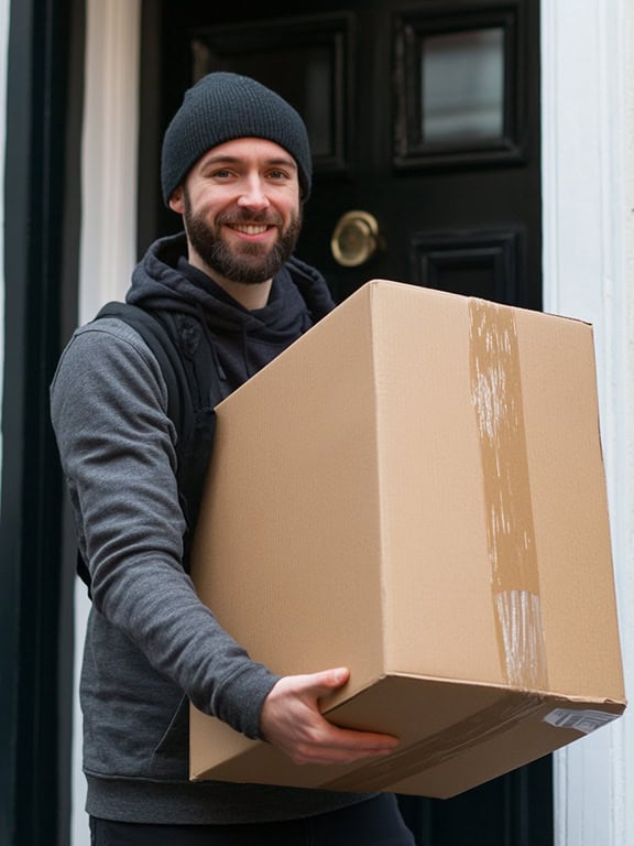 man holding a big cardboard box