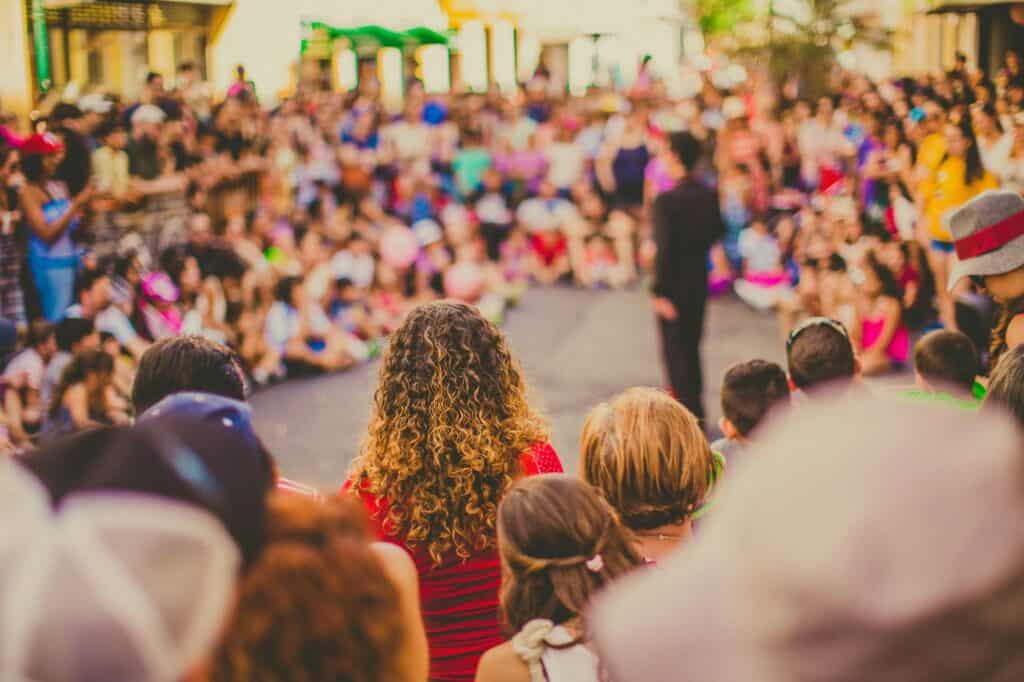 People gathered in an open space for a small event