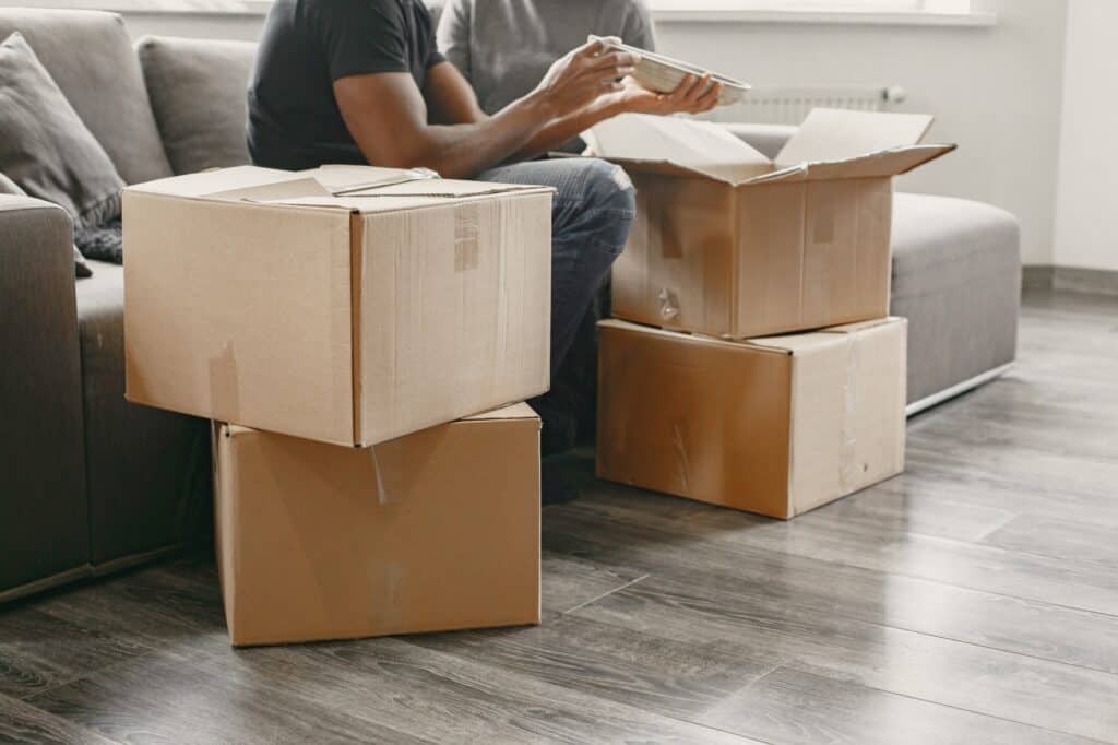 Moving boxes sitting on the floor